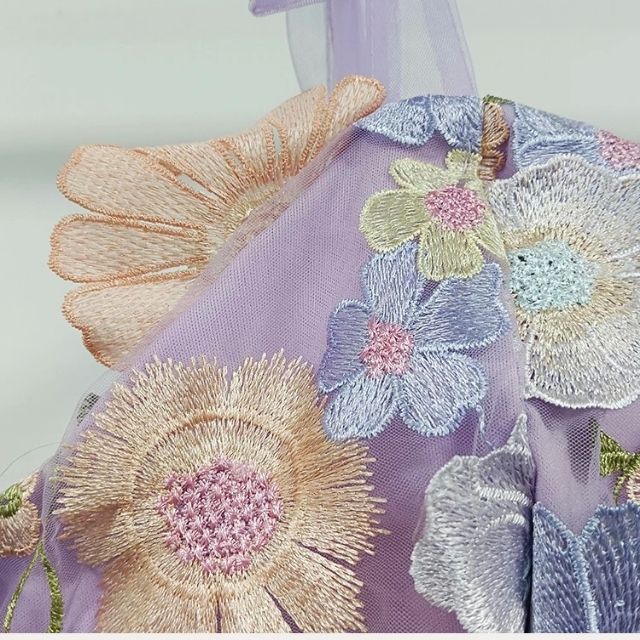Floral Applique Tulle Puff Sleeve Corset A-Line Mini Dress - View 7