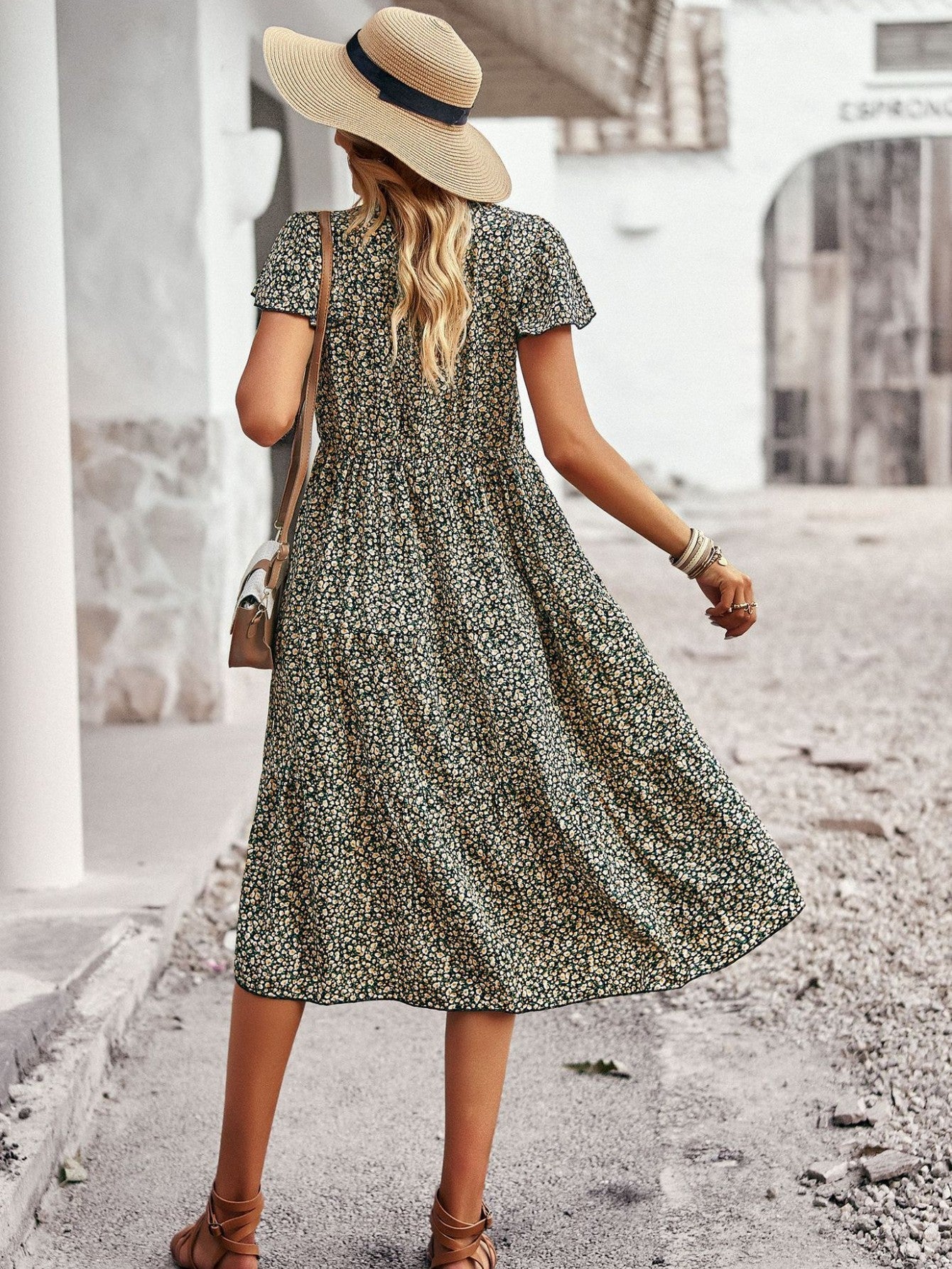 Black A Line Floral Long Boho Dress - Fashionpara