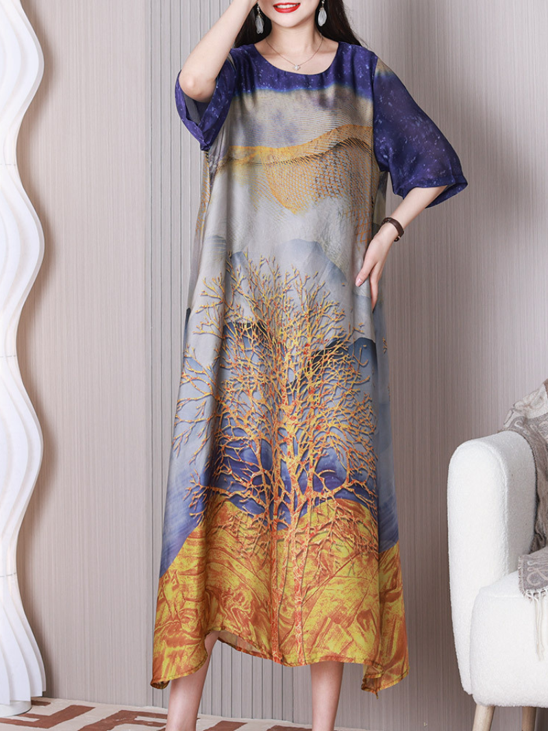 Printed Round Neck Half-Sleeve A-Line Maxi Dress 6