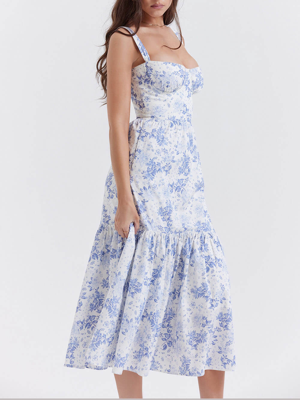 Strap A-Hem Floral Midi Dress - Fashionpara