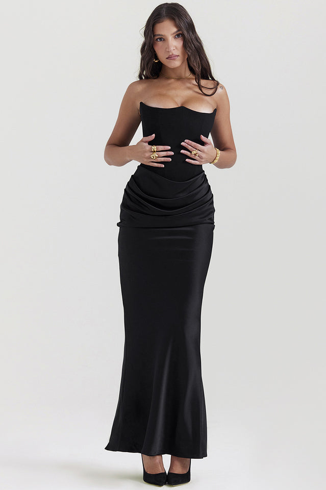 Persephone Off Shoulder Bustier Dress in Black - View 2