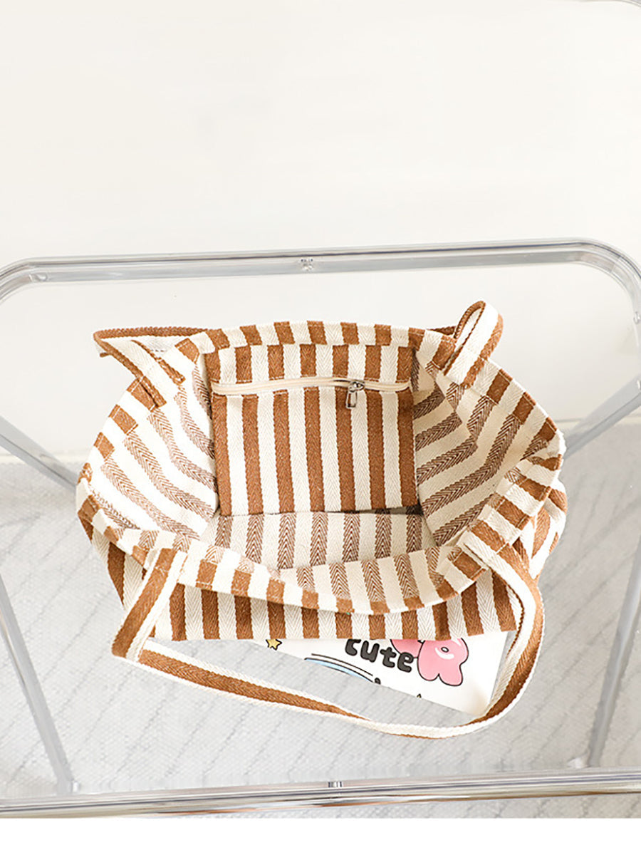 Casual Stripe Shoulder Canvas Bag