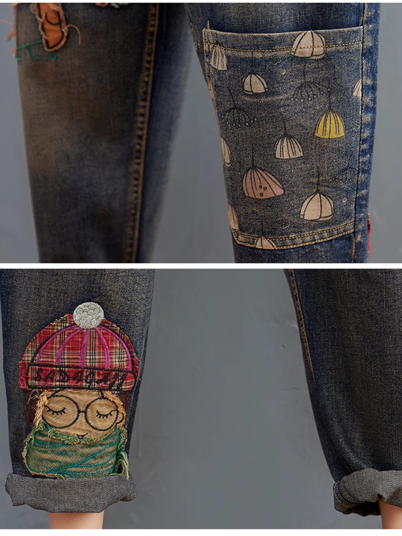 Effortlessly Stylish Cartoon Patch Embroidery Bottom - Fashionpara