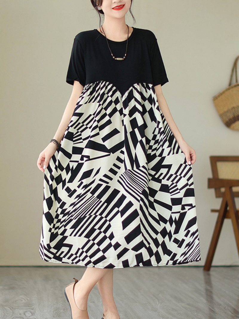 Nature Love Round Neck Commuter A-line Dress - Fashionpara