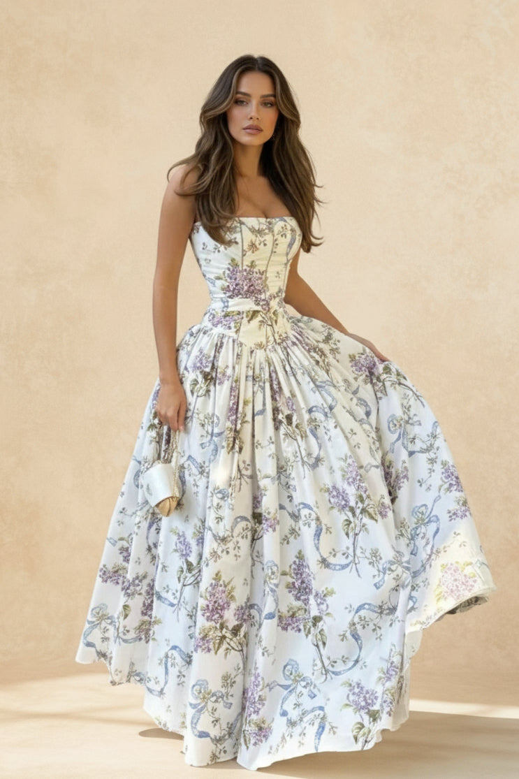 Rayon Printed Strap Pleated Maxi Dress