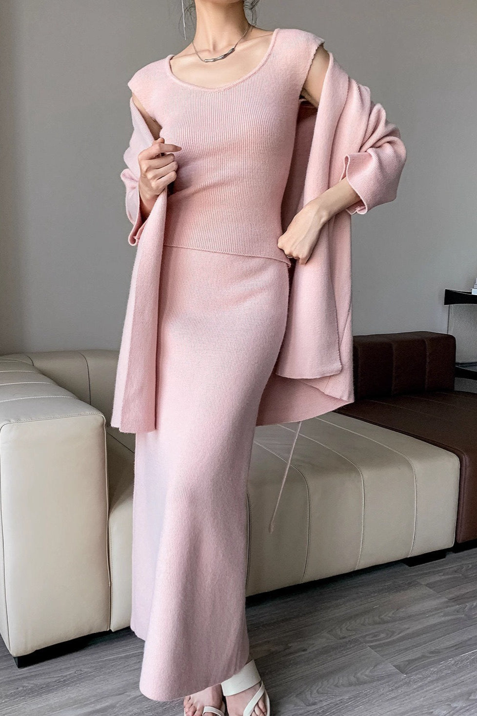 Chic Ribbed Knit Cardigan and Wide-Leg Pants Set