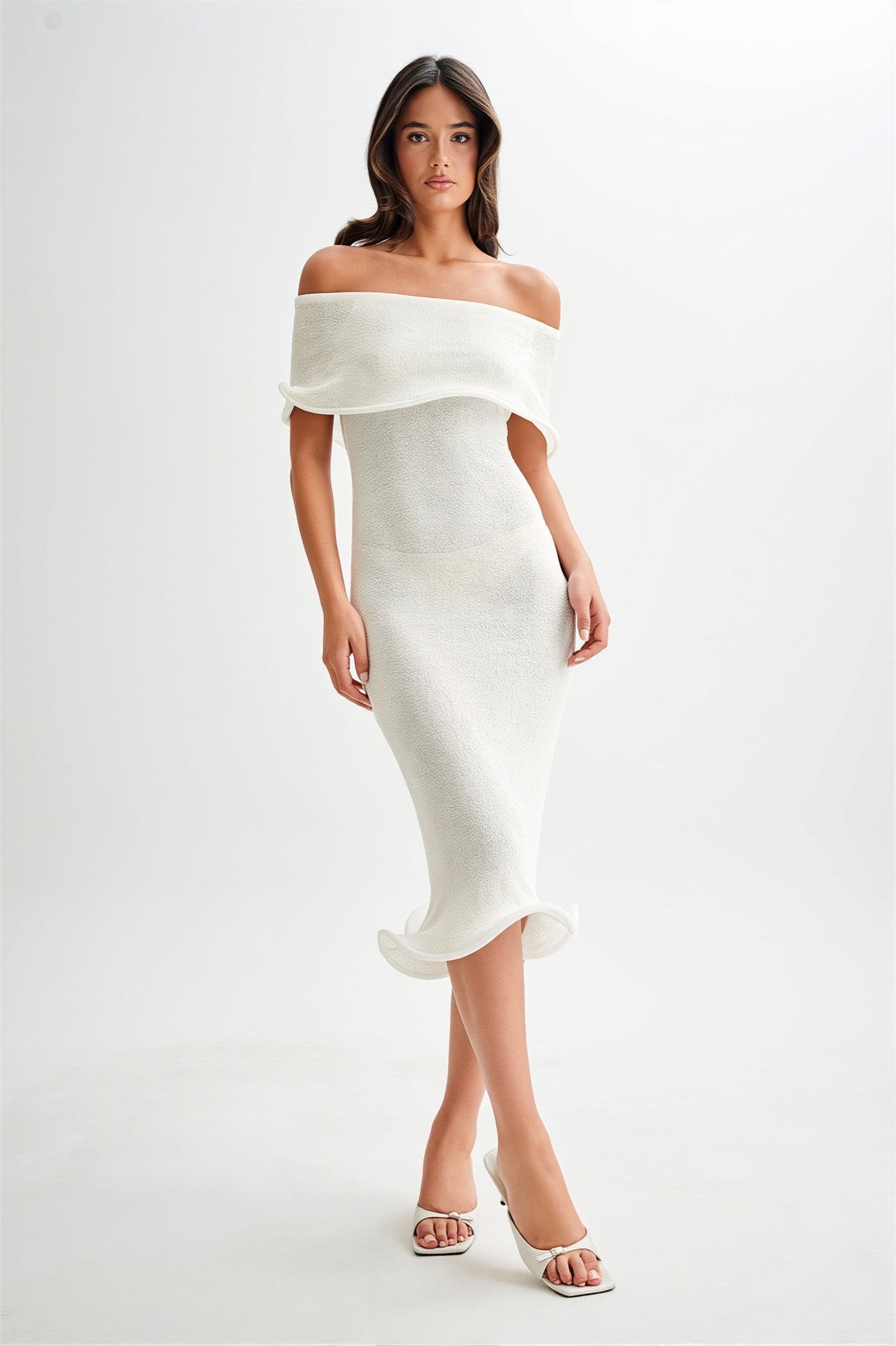 Off Shoulder Foldover Knit Bodycon Midi Dress 5