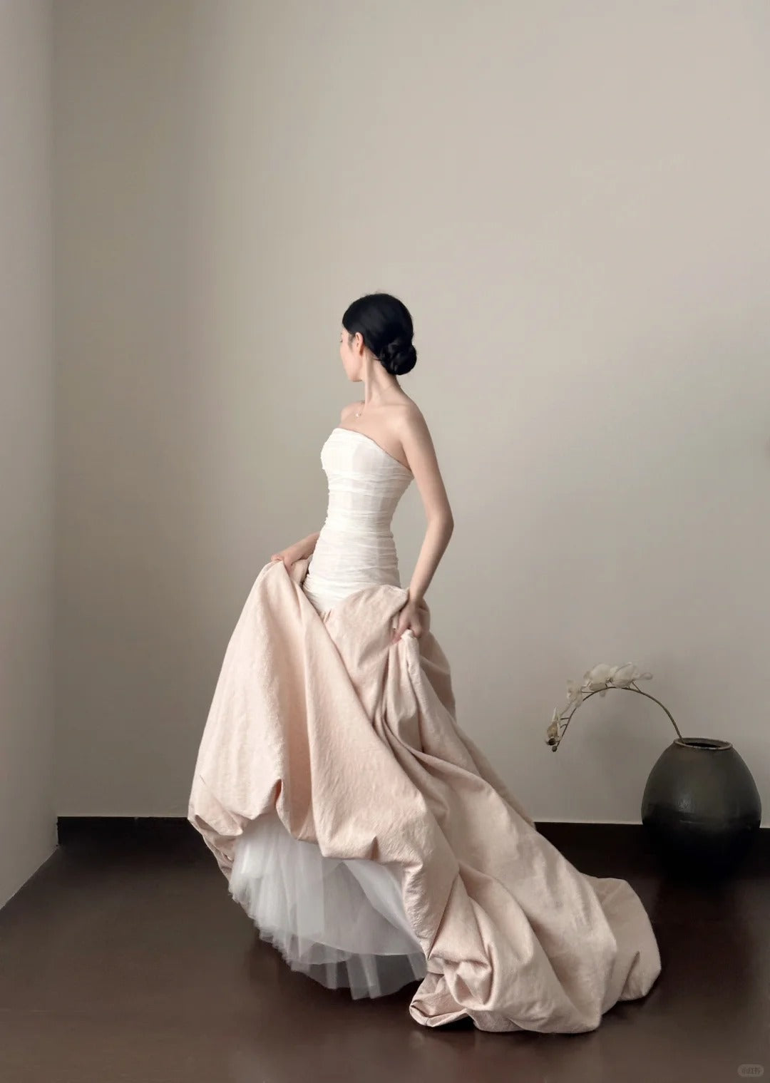 Elegant And Retro Pink And White Irregular Tulle Long Prom Dress Evening Dress Wedding DressP4026