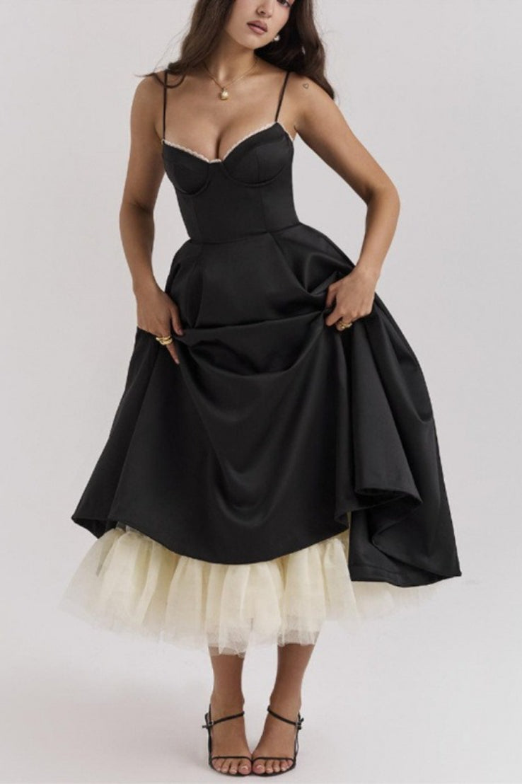Spaghetti Strap Sweetheart Corset A-Line Midi Prom Dress - View 4