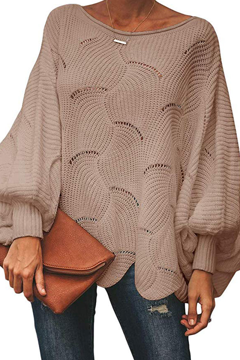 Lantern Sleeve Wide Neck Loose Sweater  Fashionpara