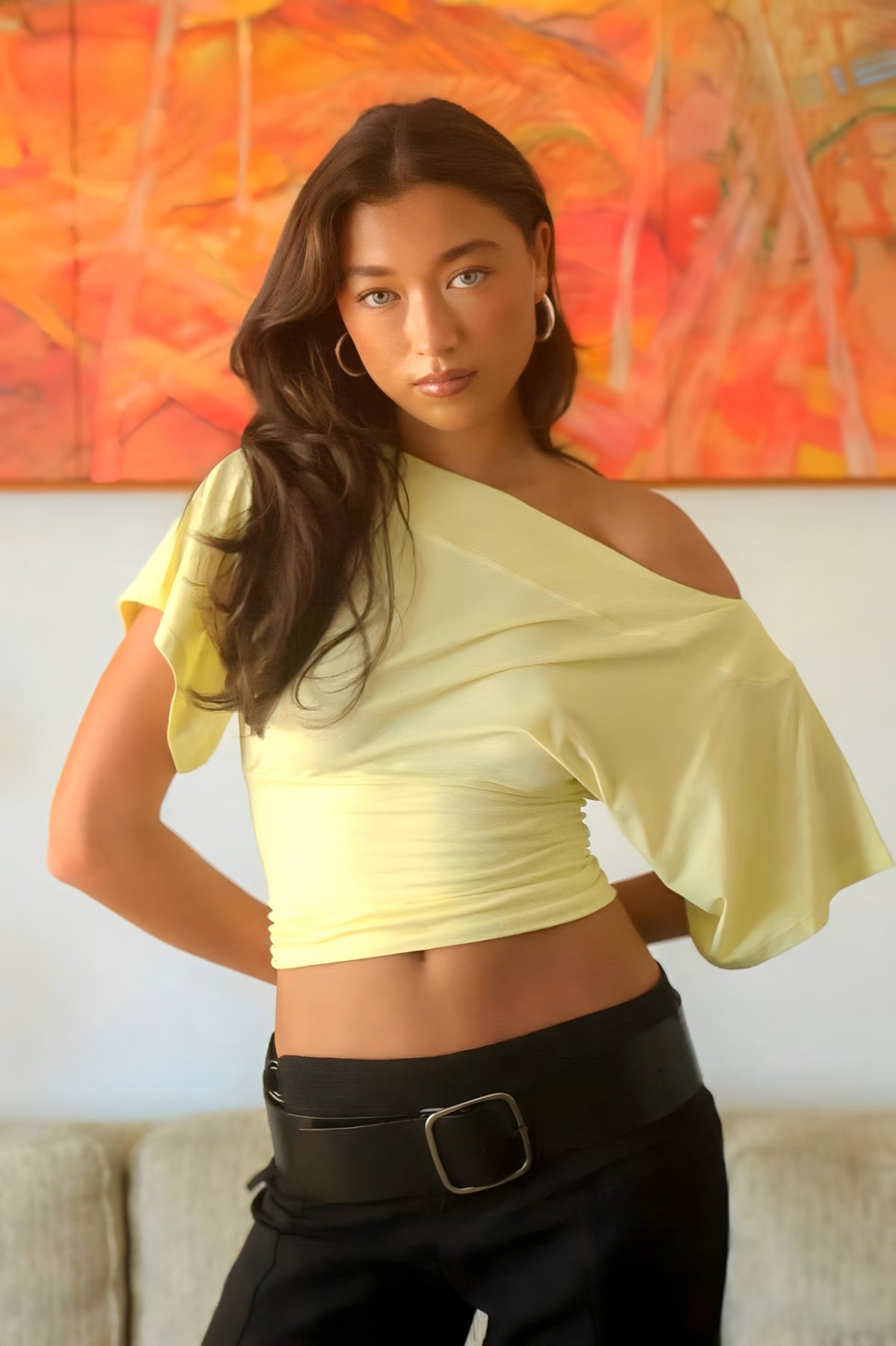 One Shoulder Cropped Fitted Blouse
