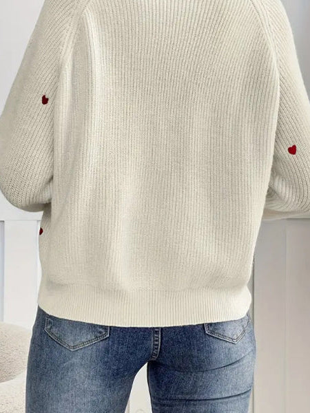 Heart Embroidery V-Neck Cardigan for Cozy Elegance