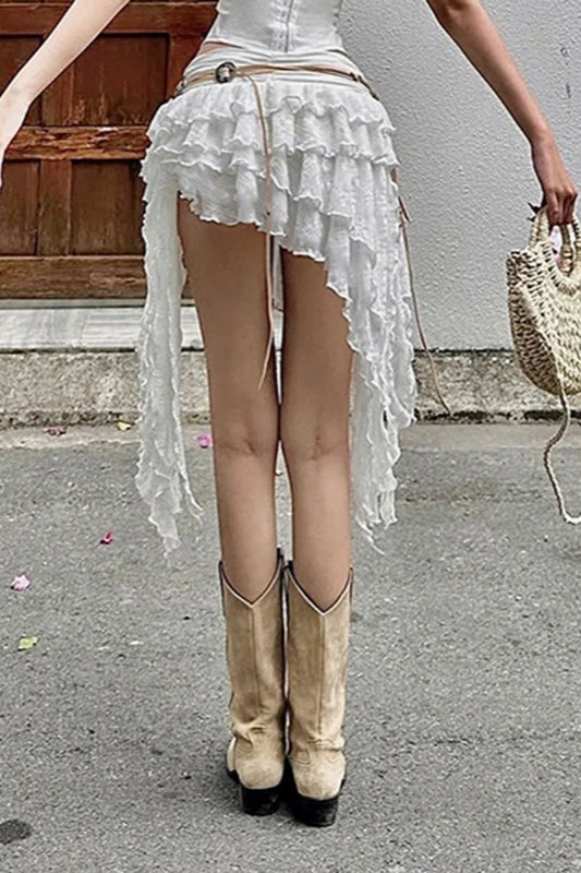 Lace Appliqué Asymmetrical Mini Skirt