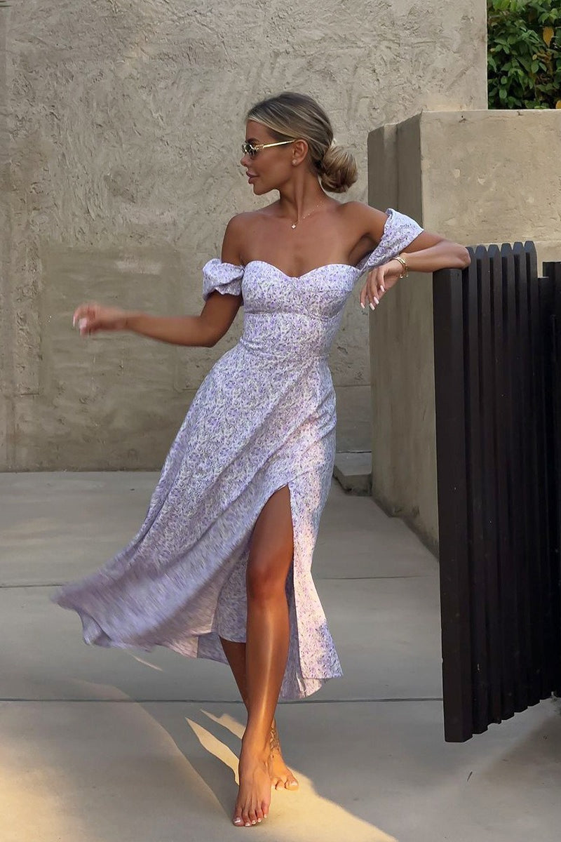 Floral Off Shoulder Corset High Split Maxi Dress 14