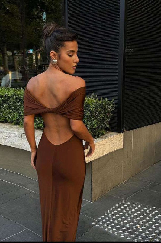 Off Shoulder Draped Ruched Bodycon Maxi Dress - View 2