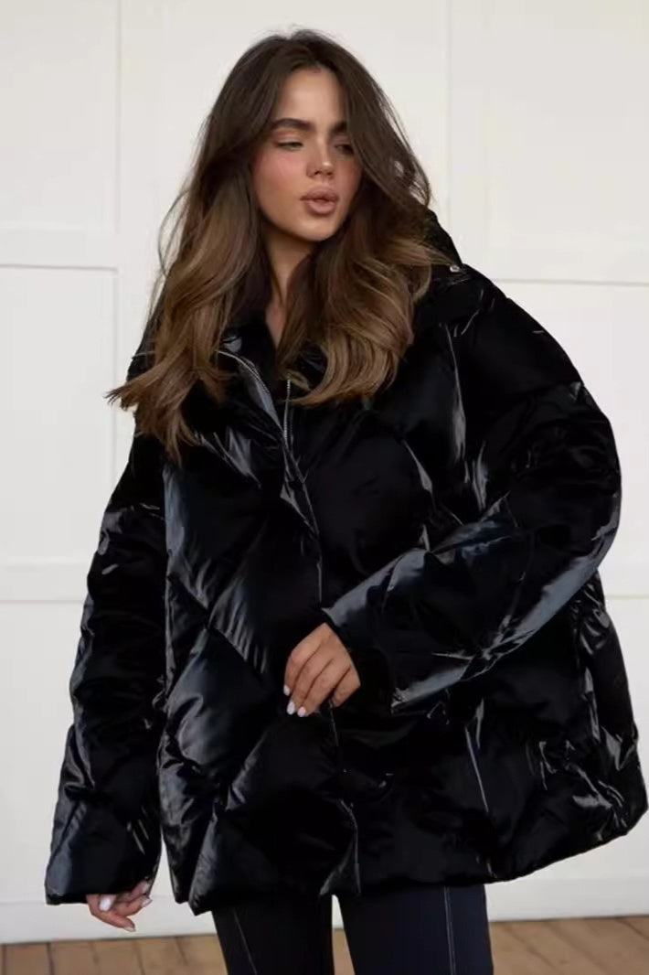 Quilted Oversized Lapel Puffer Coat - Fashionpara
