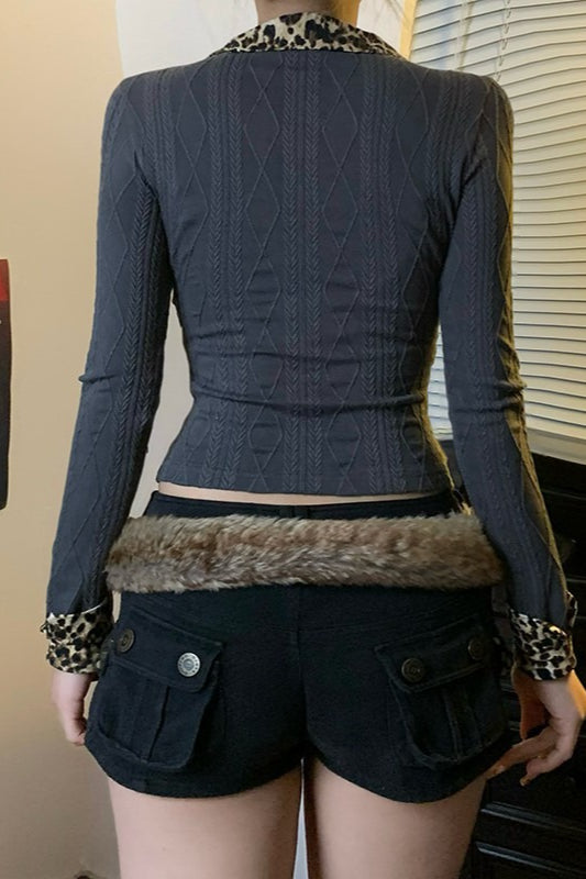 Contrast Leopard V-Neck Sweater