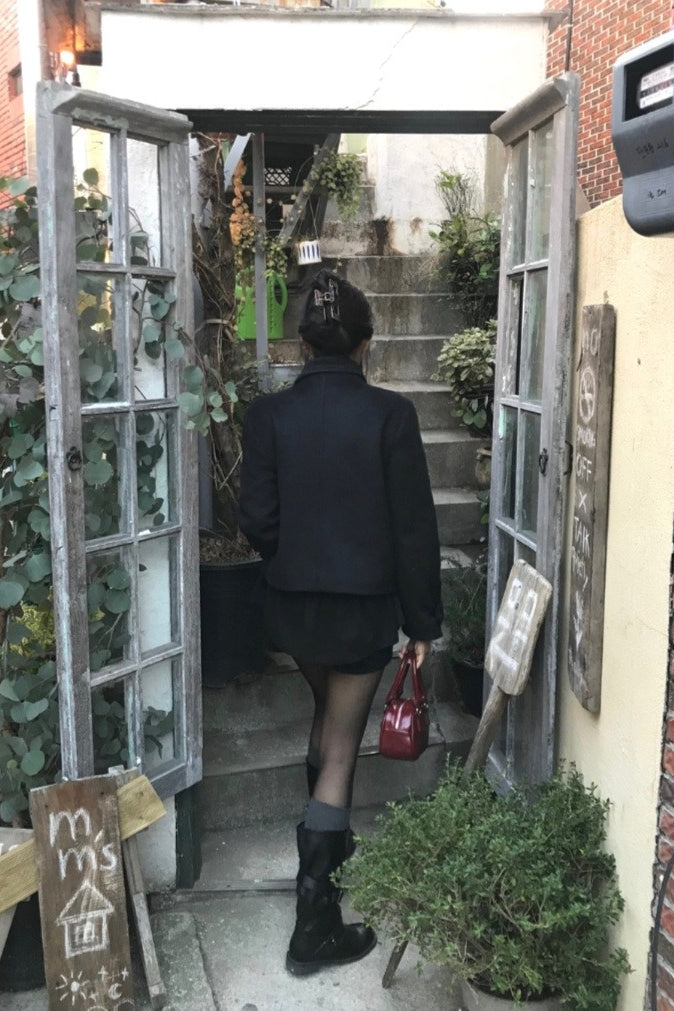 Vintage Fleece-Lined Wool Blend Short Coat for Stylish Comfort