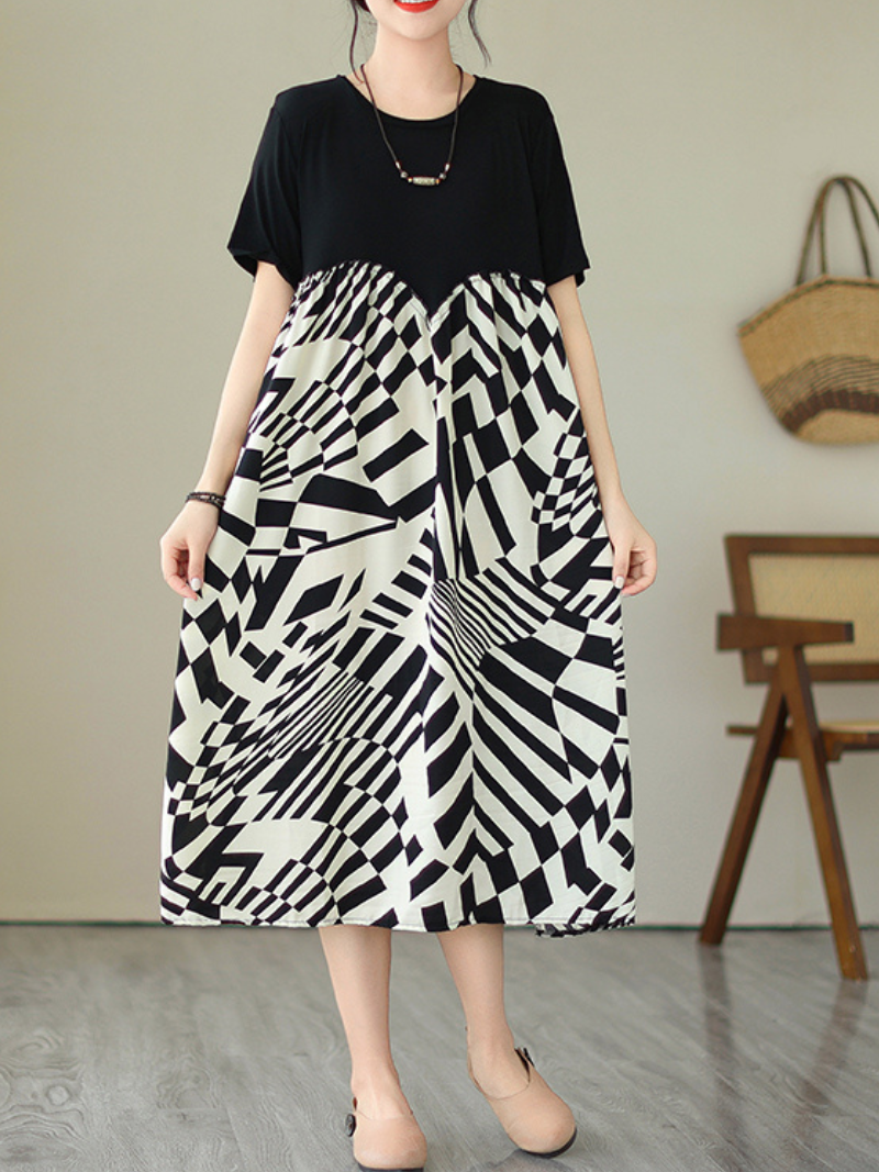 Nature Love Round Neck Commuter A-line Dress - Fashionpara