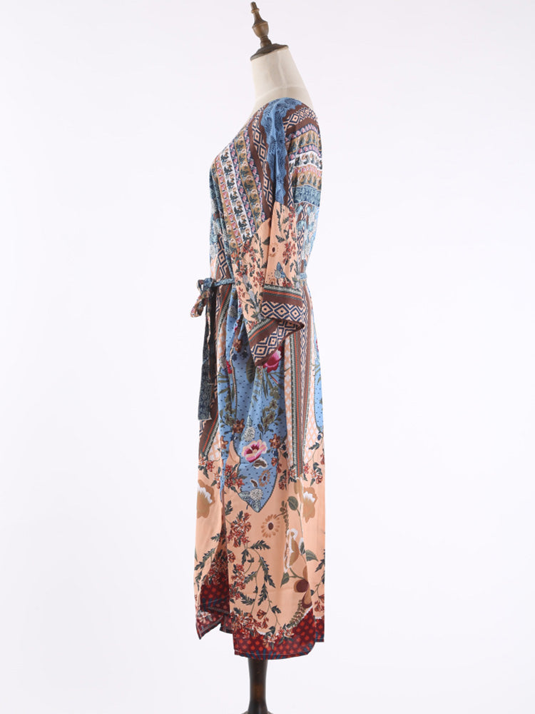 Printed Multicolor Cotton Long Length Gown Kimono Duster Robe - Fashionpara