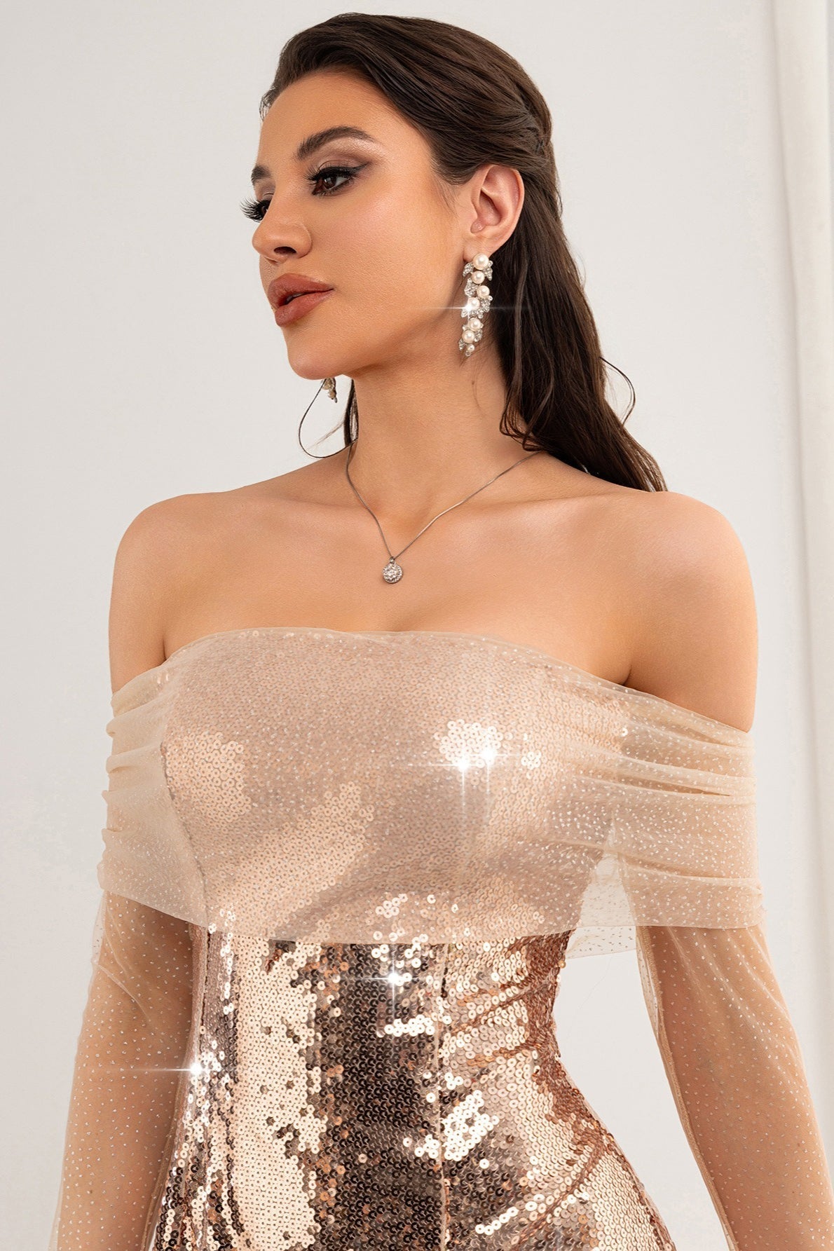 Sequin Off Shoulder Long Sleeve Mini Dress 3