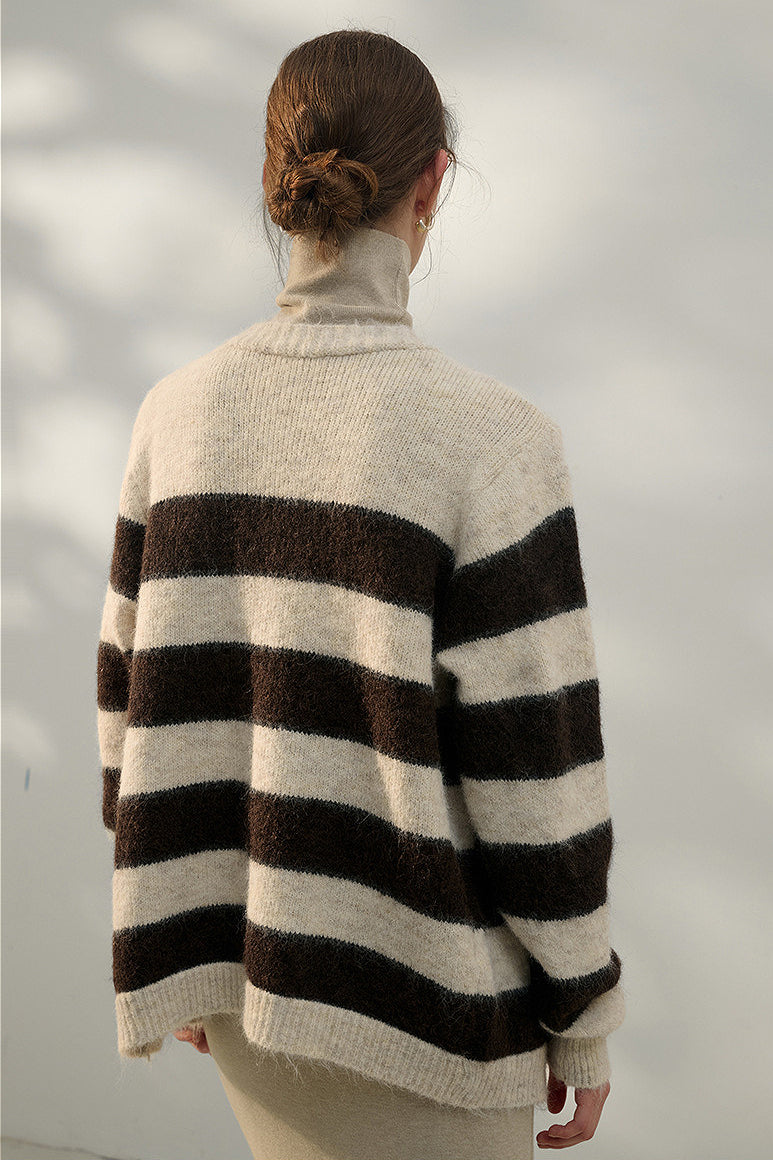 Stylish Oversized Stripe V Neck Knit Cardigan for Comfort