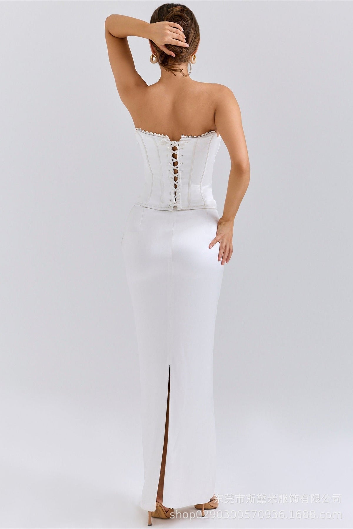 Strapless Lace-Trim Corset Fishtail Maxi Gown