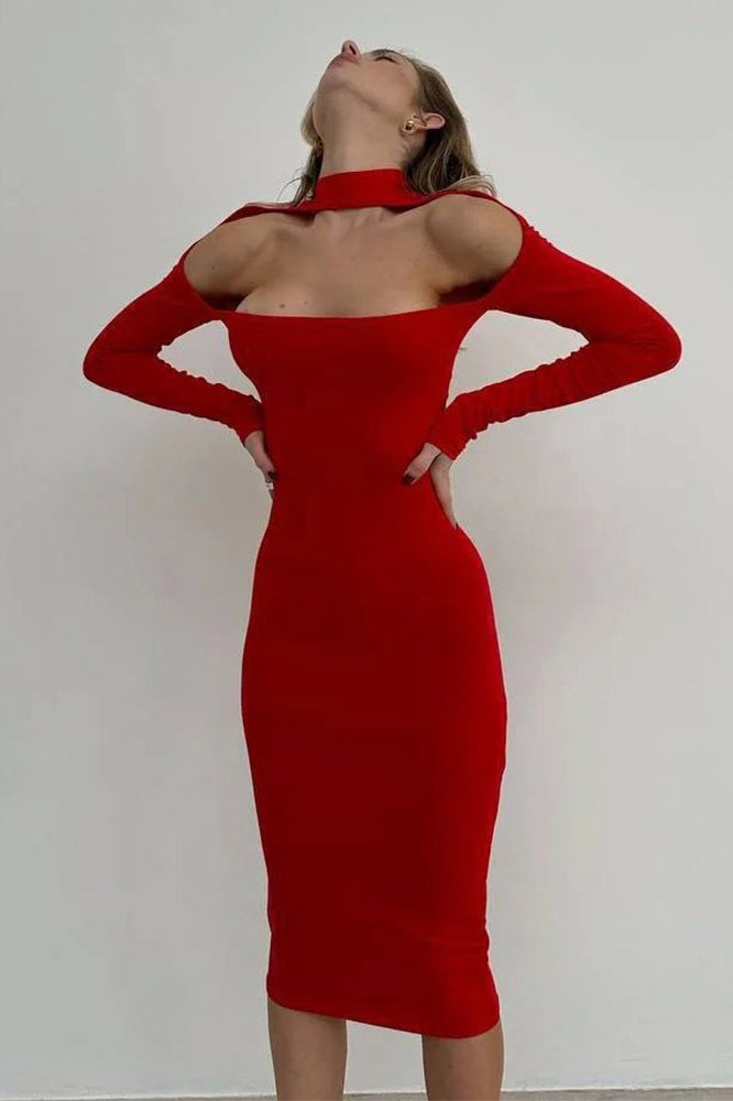 Strapless Cutout Bodycon Midi Dress
