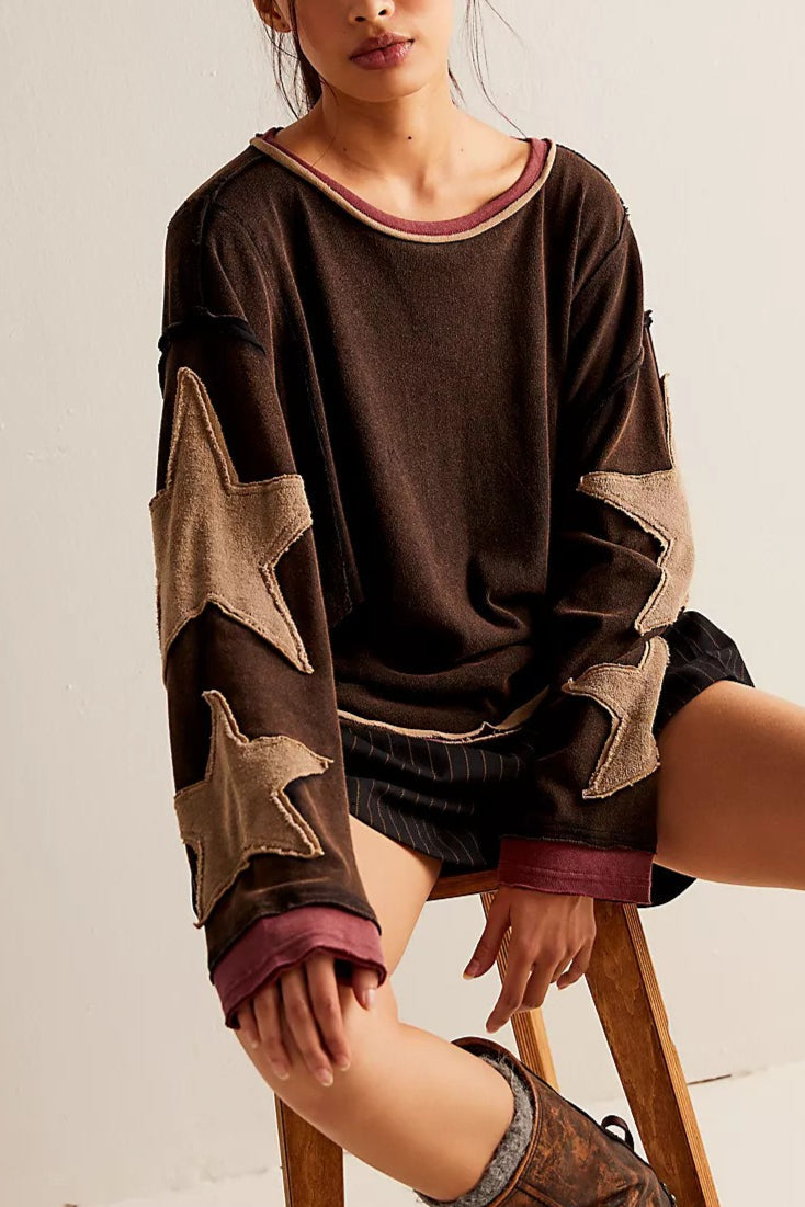 Star Sleeve Applique Crewneck Sweatshirt 9