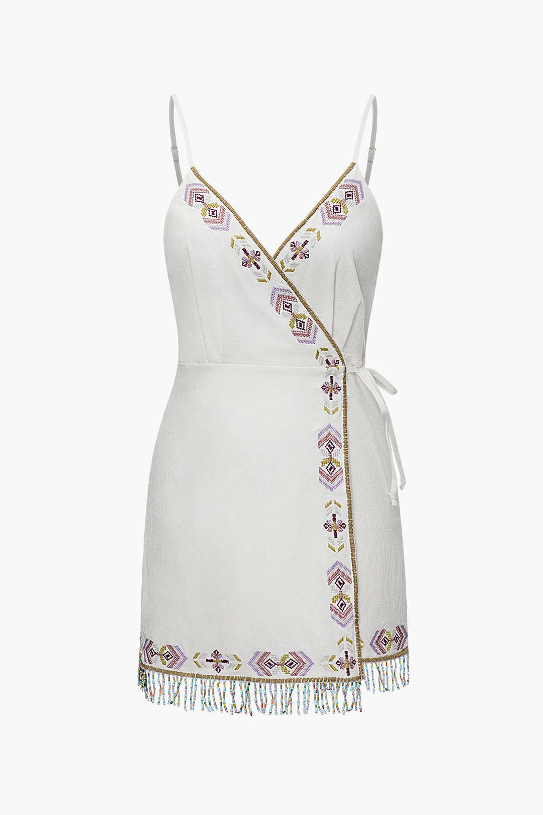 Wrap Tassel Hem V-neck Slip Mini Dress - Fashionpara