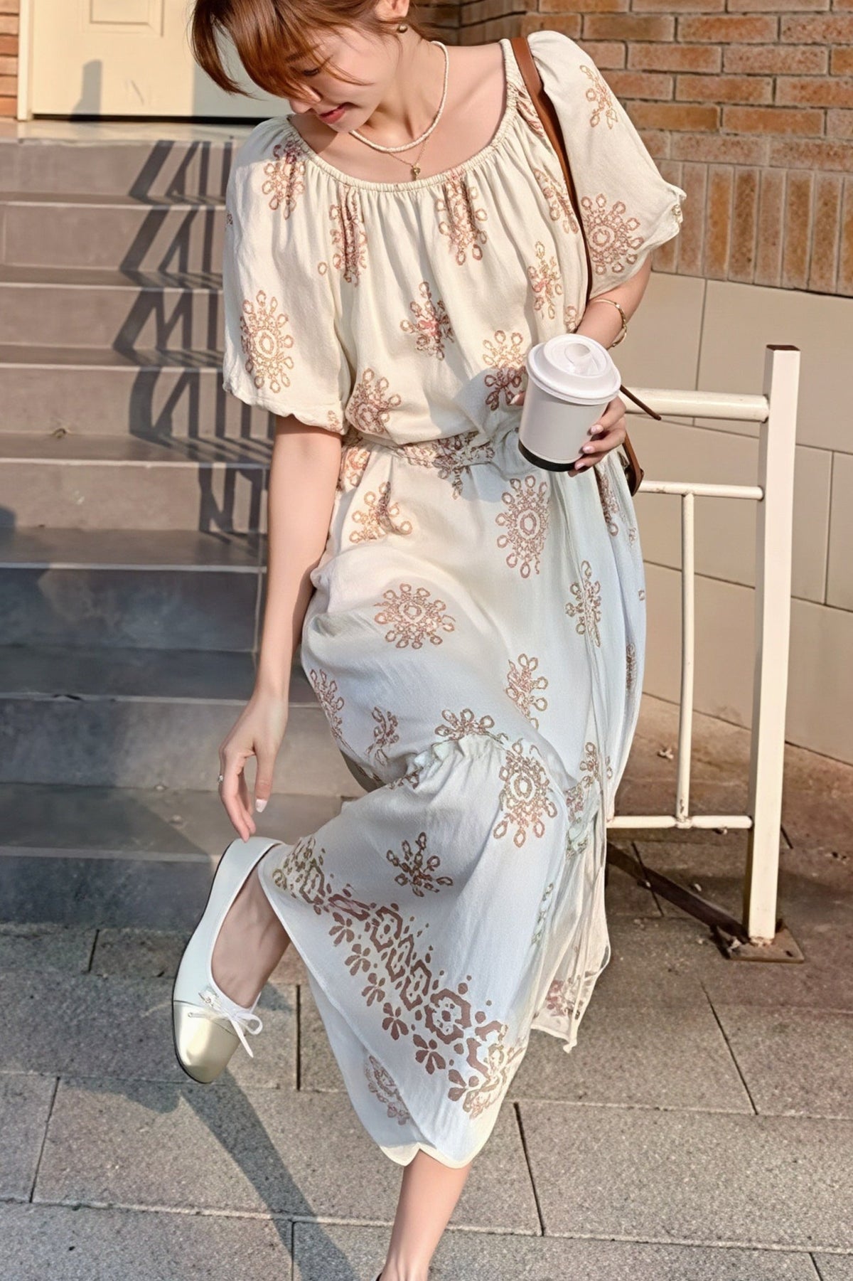 Embroidered Square Neck Flutter Sleeve Tiered Maxi Dress 5