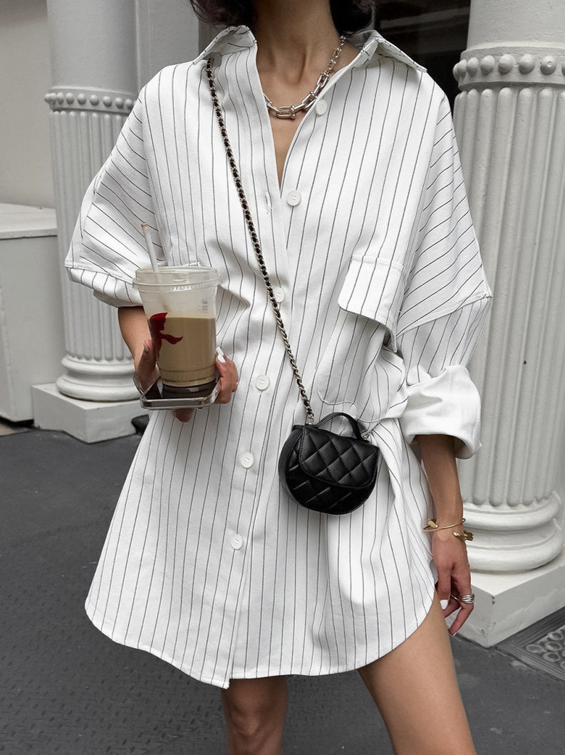 Striped Collared Oversized Shirt Blouse