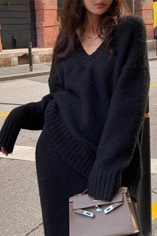 PrincessAce V-neck Knit Sweater and Mermaid Skirt Set