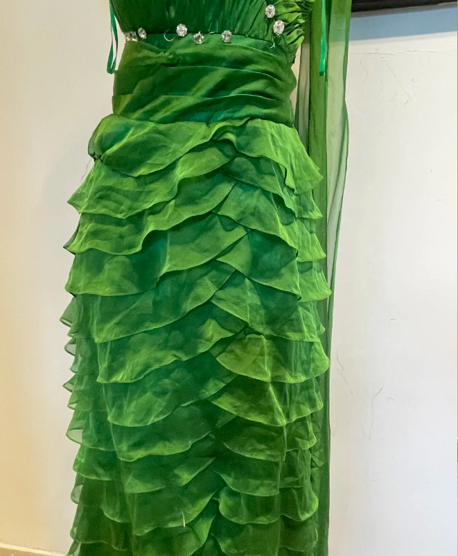 Chic Dark Green One-Shoulder Layered Ruffle Chiffon Long Prom Dress Evening Dress P4276