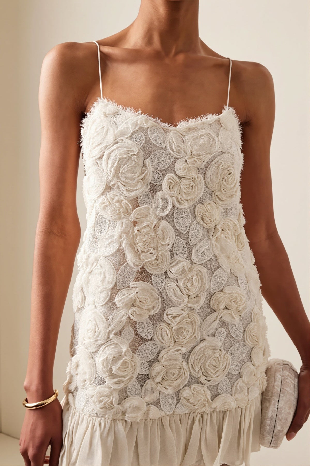 Rosette Textured Cami Ruffle Hem Mini Dress 4