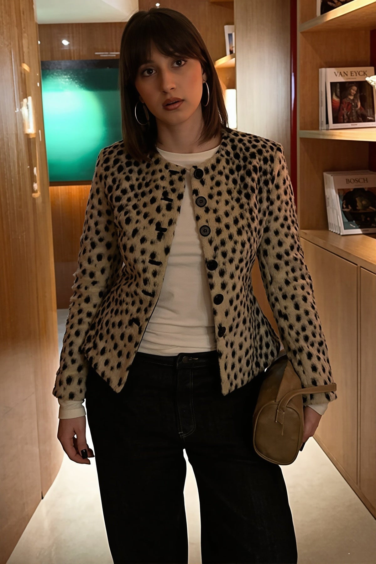 Leopard Print Round Neck Button Jacket 3