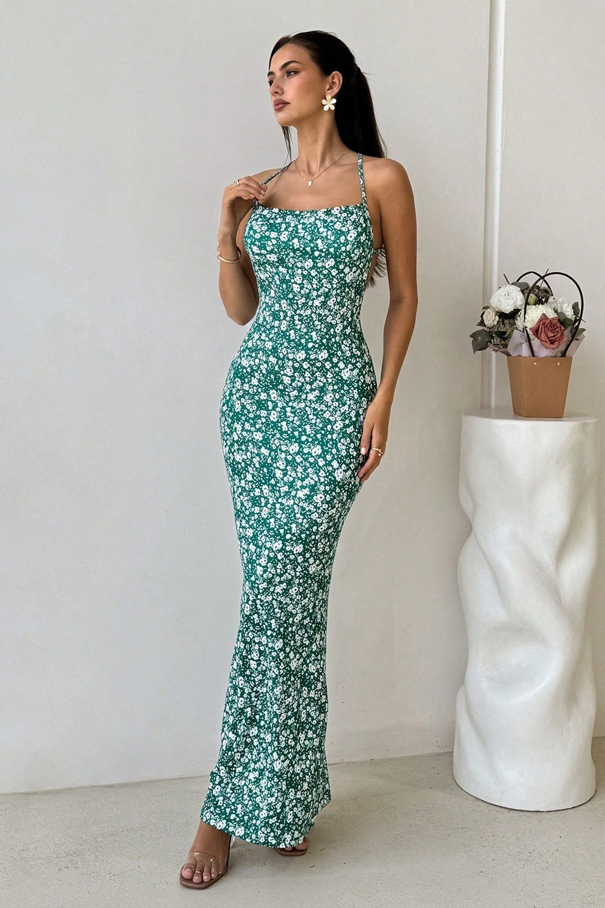 Floral Print Cowl Neck Mermaid Maxi Dress 6