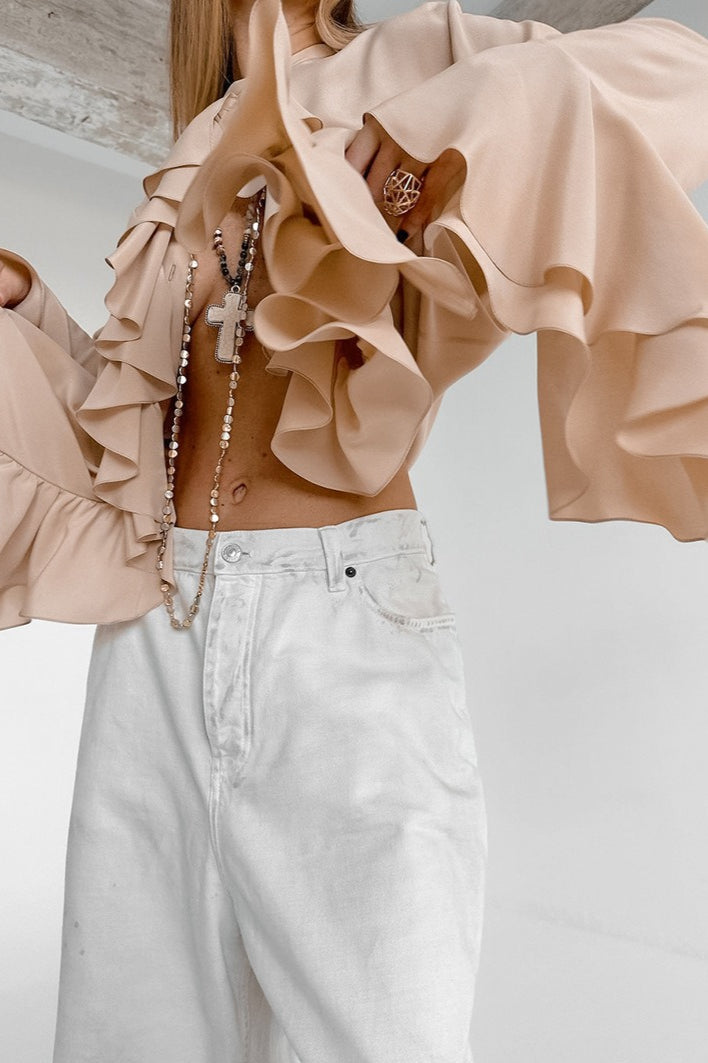 Elegant Ruffle Trim Button Blouse