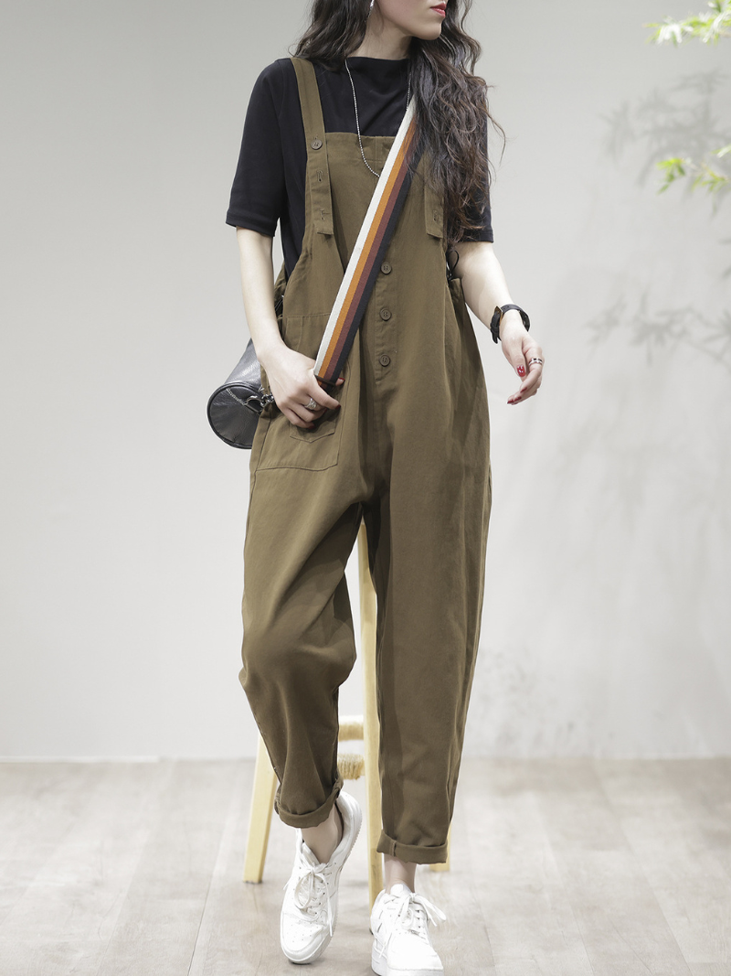 Stay Stylish Comfortable Loose Solid Dungarees - Fashionpara