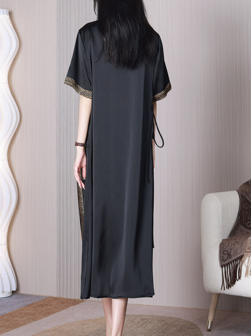 Nature Love V-neck Middlw Waist A-line Dress - Fashionpara