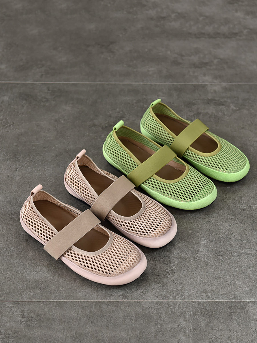 Low Heel Leather Mesh Shoes