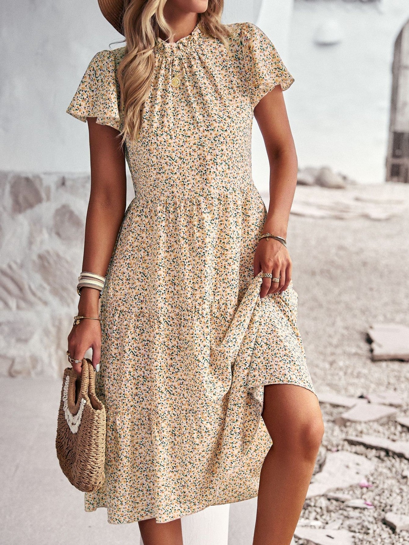 Black A Line Floral Long Boho Dress - Fashionpara