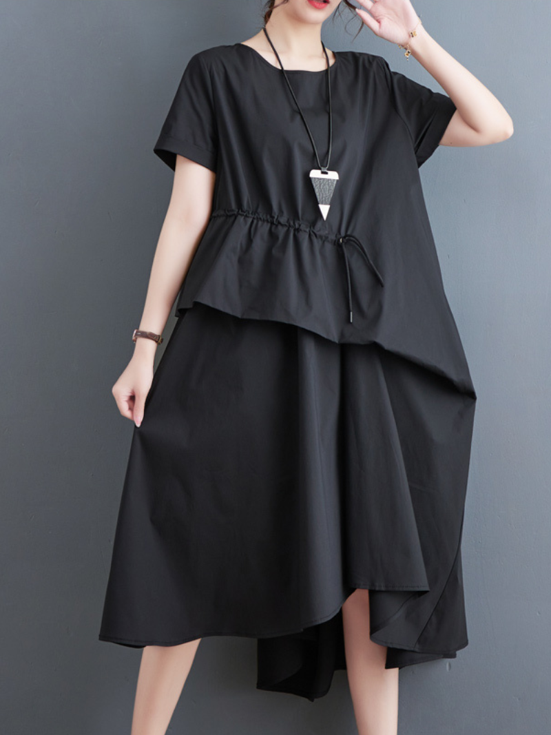 Just My Style Cotton Round Neck Loose A-line Dress - Fashionpara