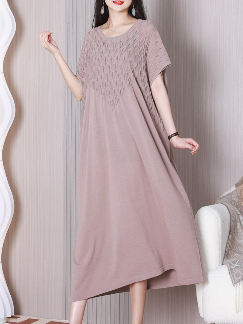 Pointelle-Knit Round-Neck Short-Sleeve Cocoon Midi Dress 3