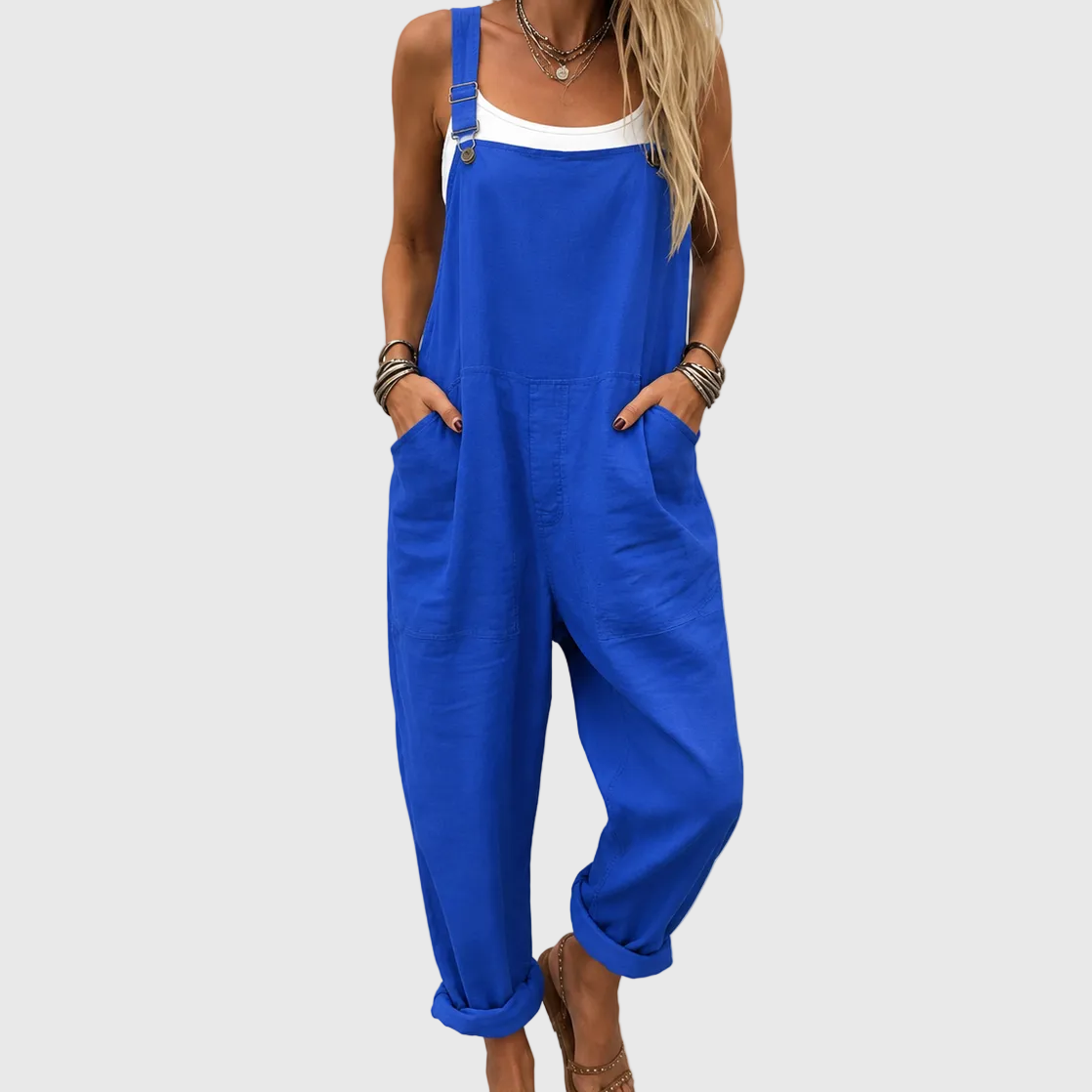 Adjustable Strap Pocket Wide Leg Overall Jumpsuit