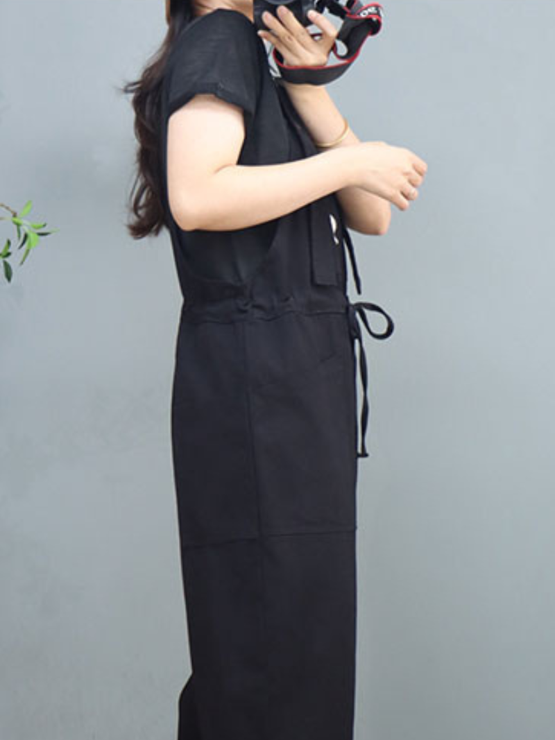 Waist Tie Belt Loose Wide-Leg Boho Pockets Overalls - Fashionpara