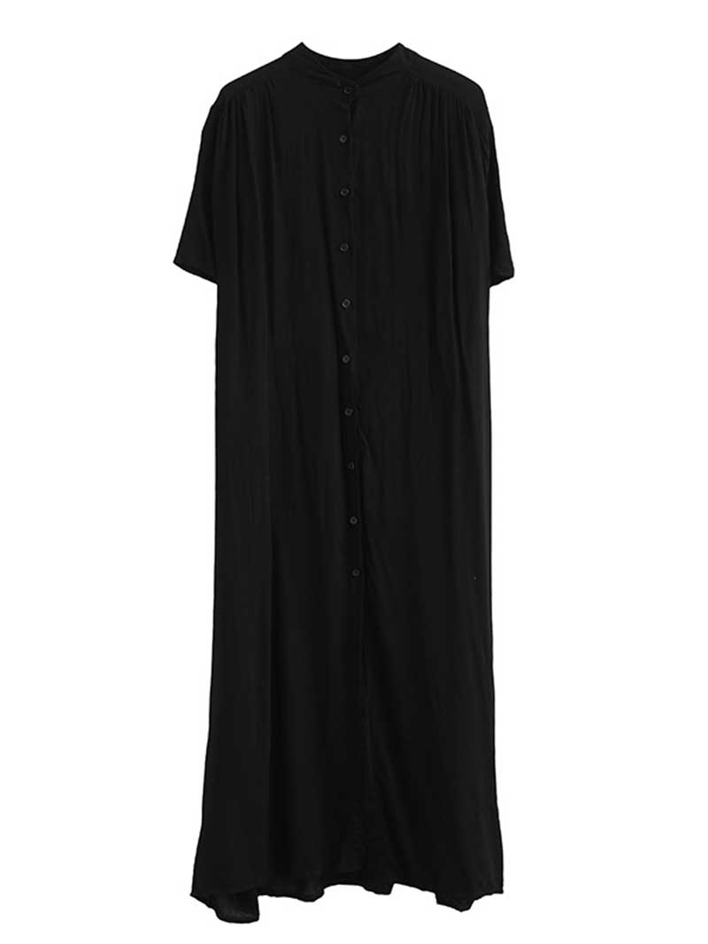 Long Cotton Front Button Cotton Shirt Dress (White - Black - Grey- Apricot) - Fashionpara