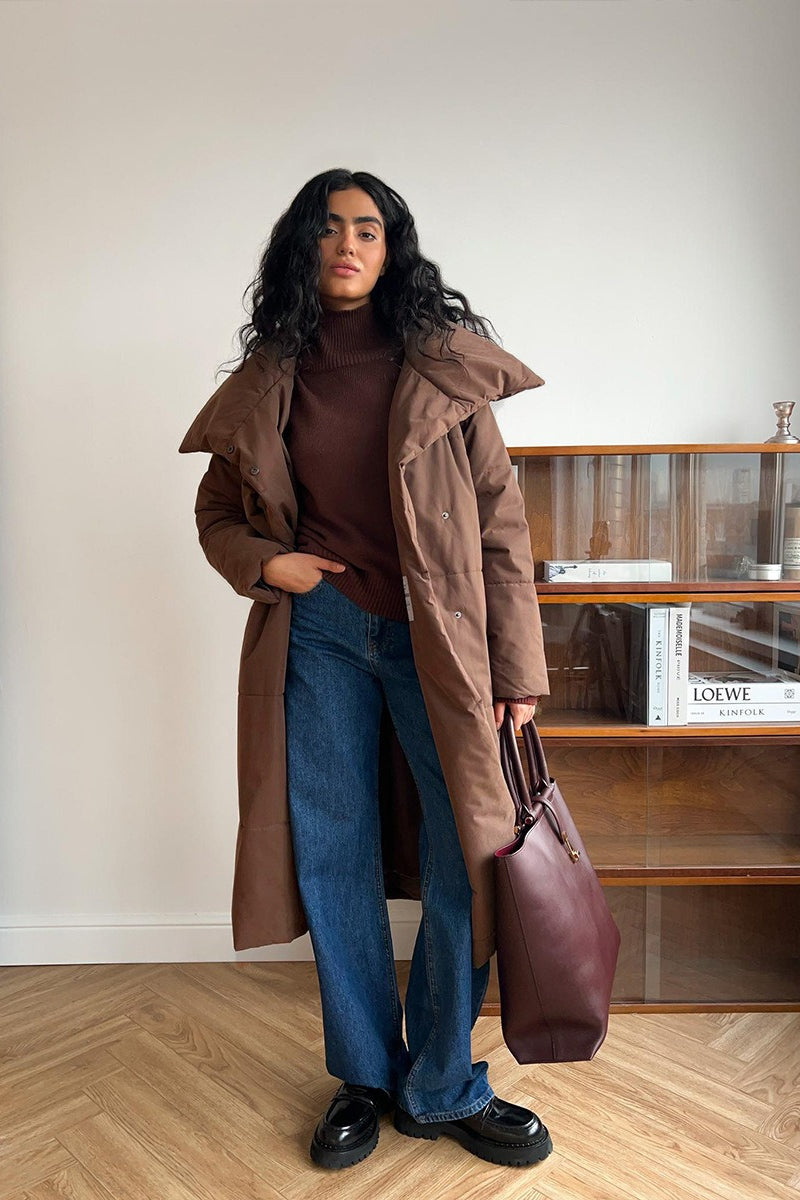 Long Stand Collar Relaxed Quilted Puffer Jacket 2