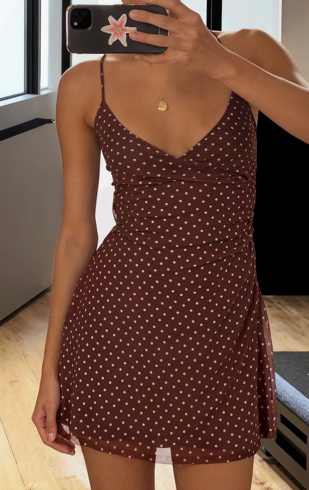 Polka Dot Deep V-Neck Wrap Slip Mini Dress 3