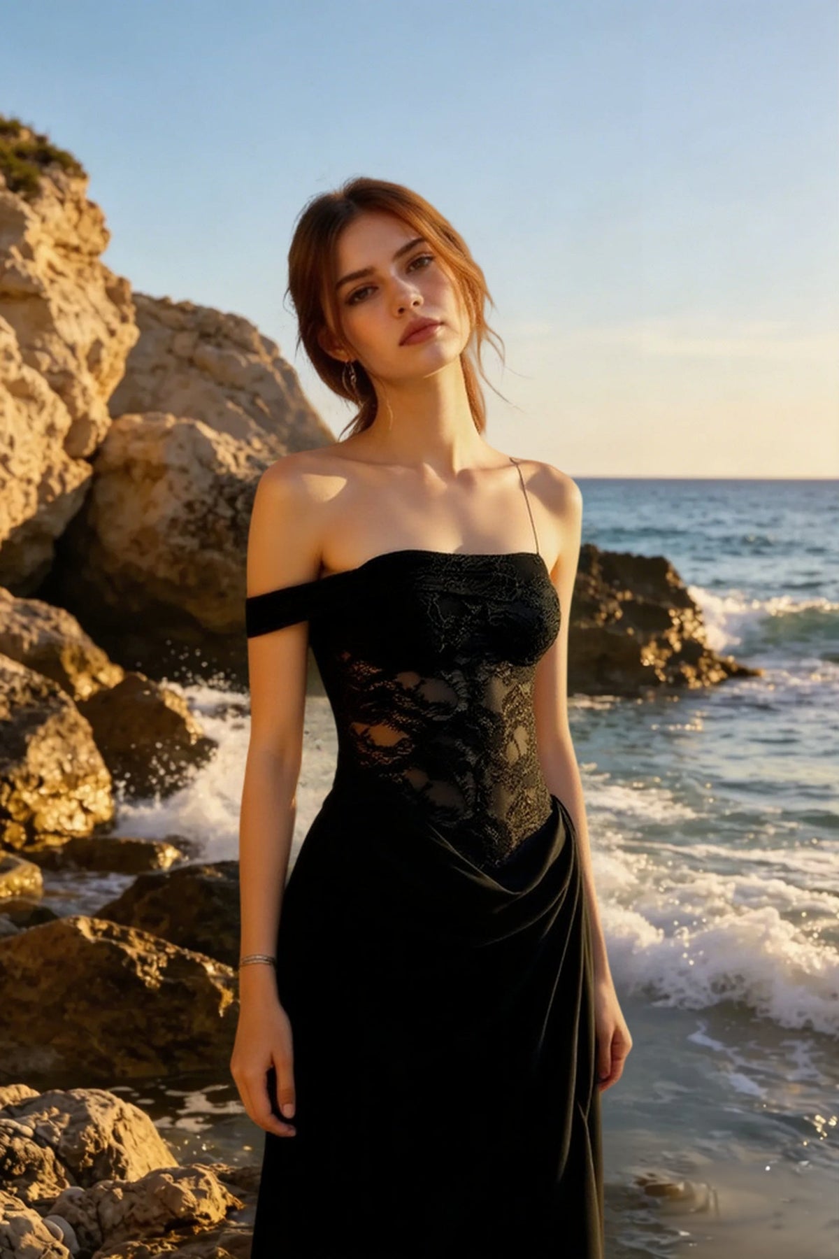 Satin Lace-Panel Square Neck Bias Slip Maxi Dress